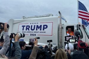 Trump arrived at a rally in a garbage truck