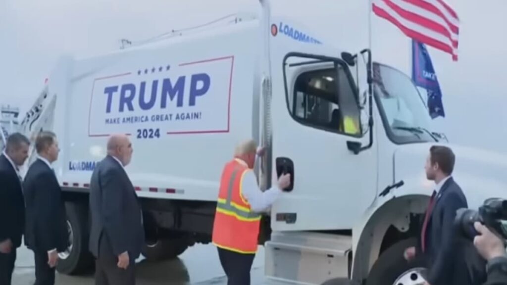 Trump arrived at a rally in a garbage truck