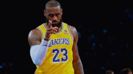 LeBron James in Lakers jersey.