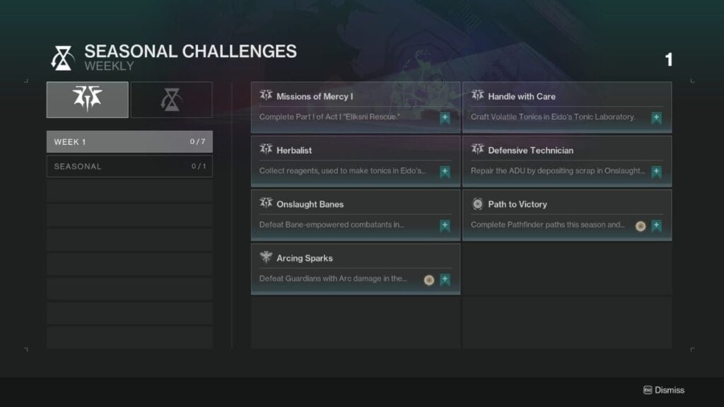 Destiny 2 Episode Revenant Week 1 Seasonal Challenges