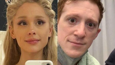 Ariana Grande and Ethan Slater in 'Wicked'; Ethan Slater and Ariana Grande in 'Wicked'