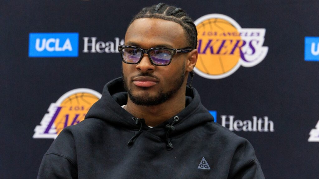 Bronny James being introduced to the media