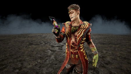 The Trickster holds a photo card during his Mori in Dead by Daylight