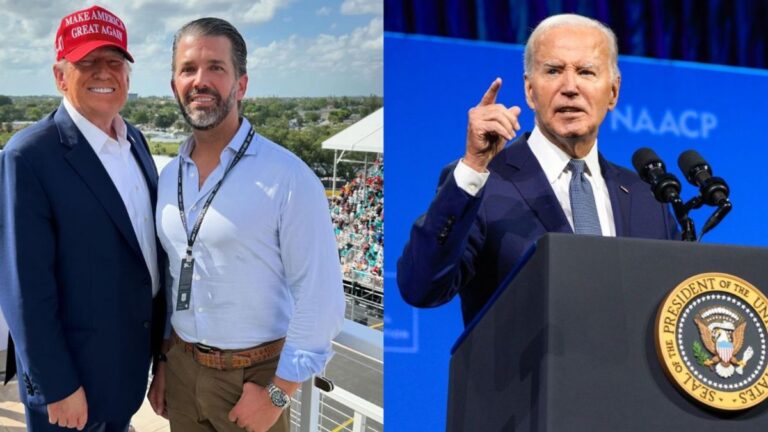 Donald Trump. Donald Trump Jr., and Joe Biden-