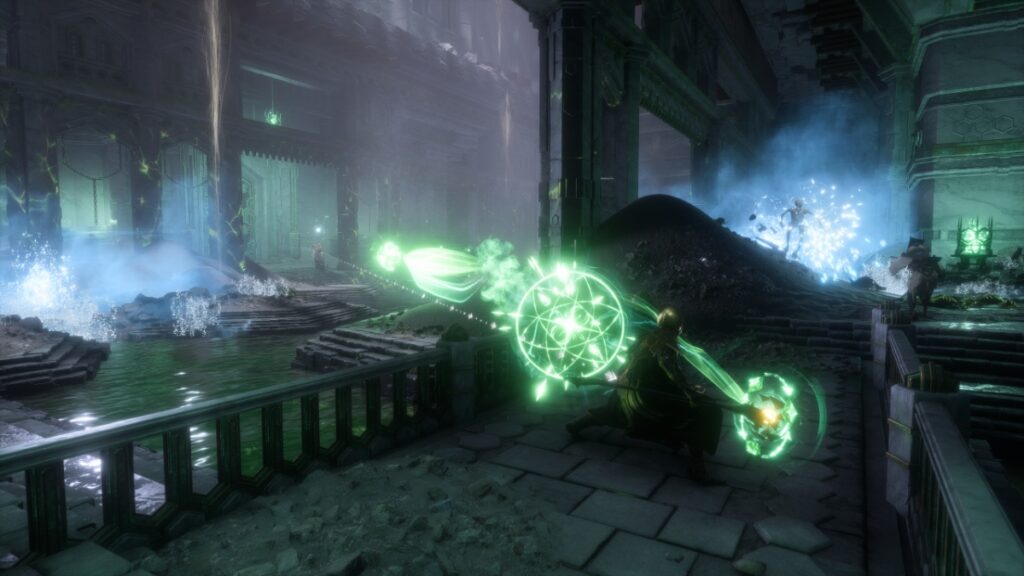 Rook unleashes a green spell in Dragon Age: The Veilguard