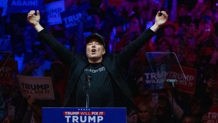 Elon Musk speaks at a Donald Trump Rally in New York.