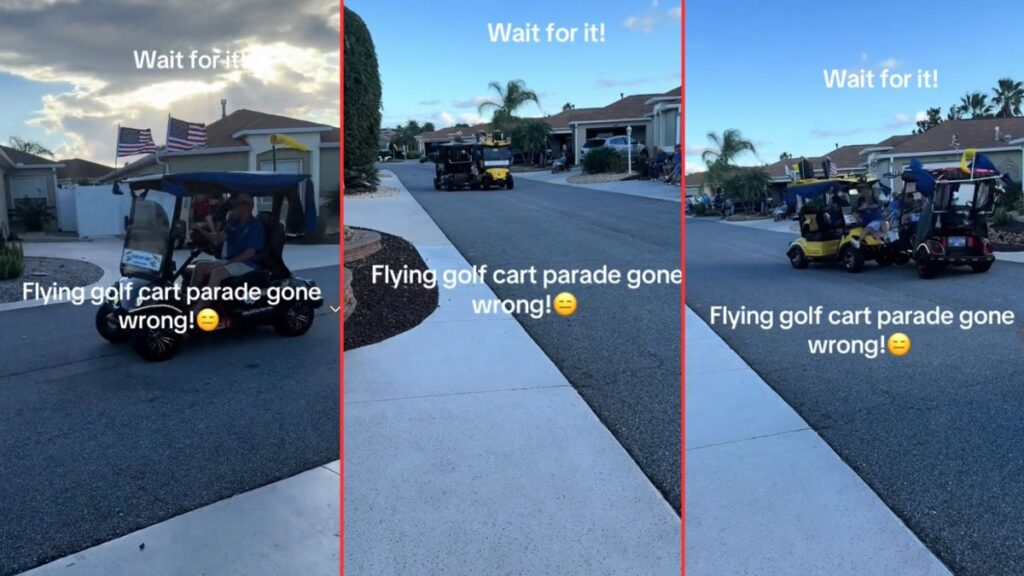 Golf Cart Parade Sends Man Flying in Viral Video ‘Doesn’t a Parade Usually Go In One Direction'