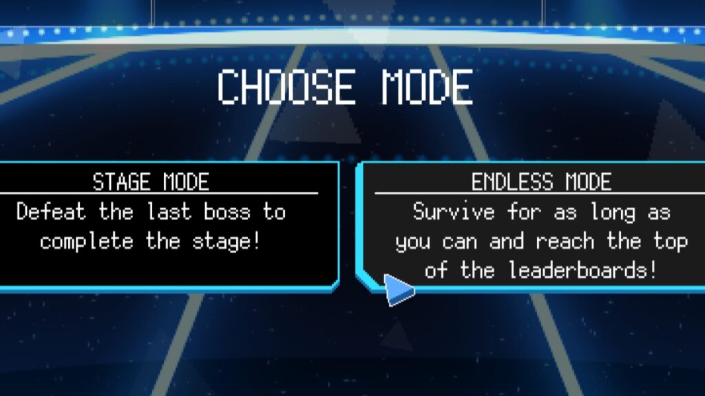 The mode selection screen in Holocure, featuring Stage and Endless modes