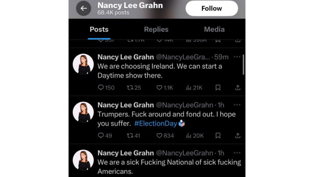 General Hospital actress Nancy Lee Grahn’s tweets blasting Donald Trump voters. 