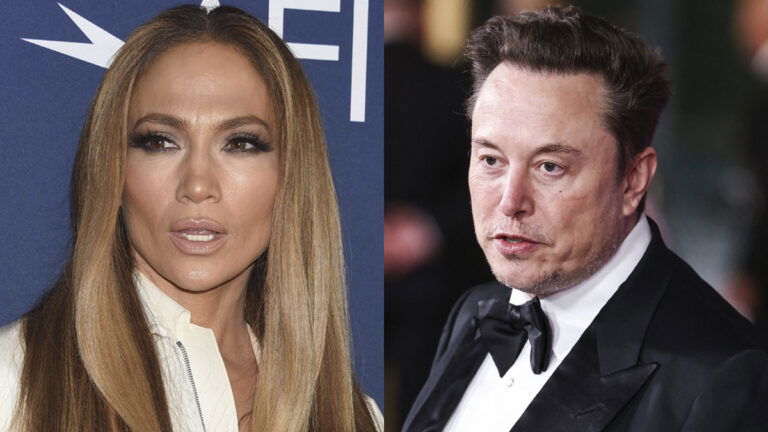 A photo collage of Jennifer Lopez and Elon Musk