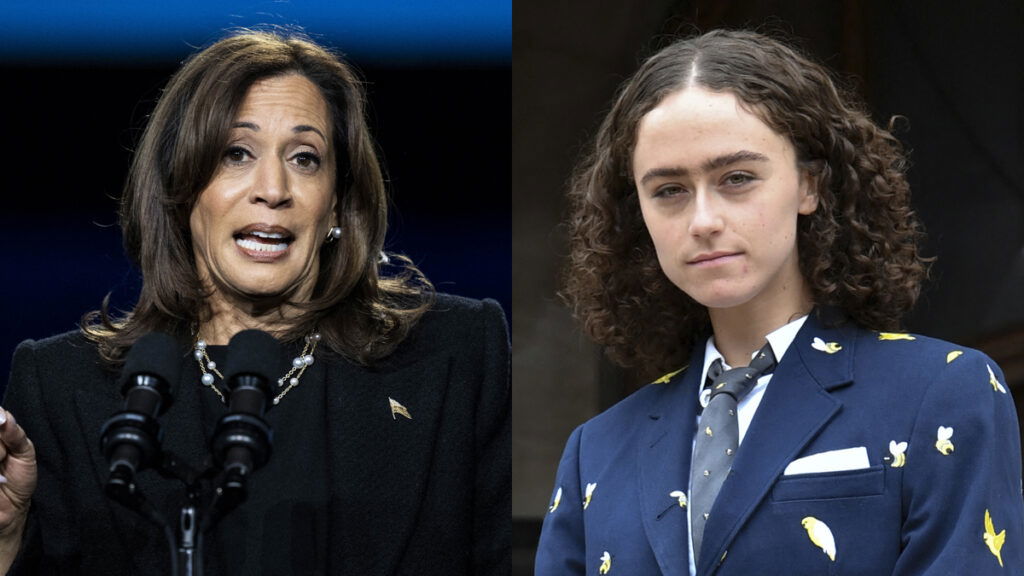 A photo collage of Kamala Harris and her stepdaughter Ella Emhoff