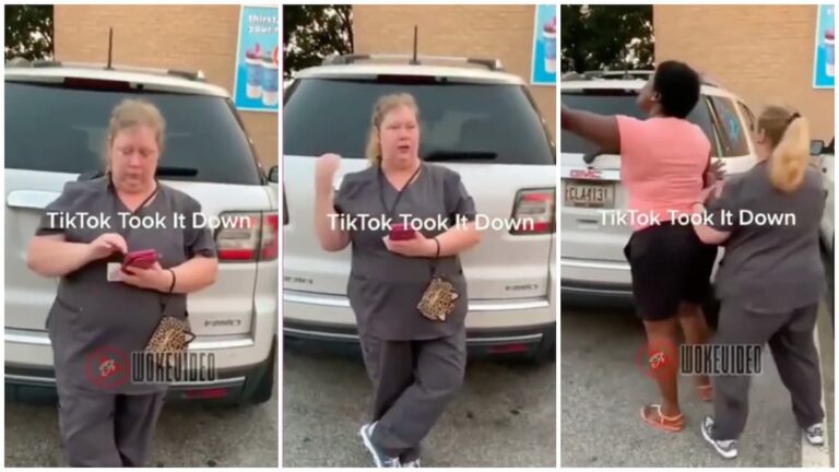 Karen blocks car in parking lot