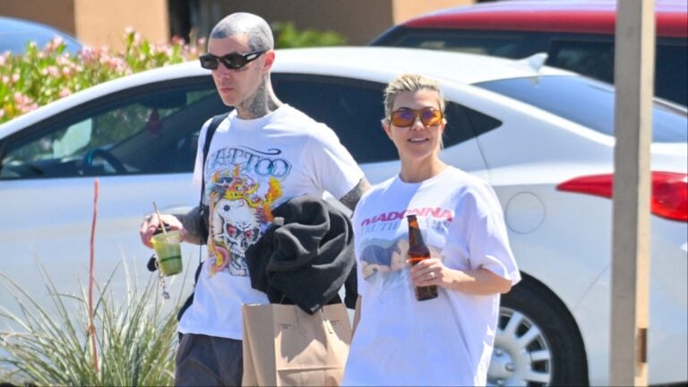 Kourtney Kardashian and Travis Barker leaving Palm Desert after their 1st wedding anniversary