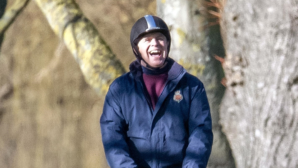 Prince Andrew looks in great mood while pictured out enjoying a horse ride in Windsor_