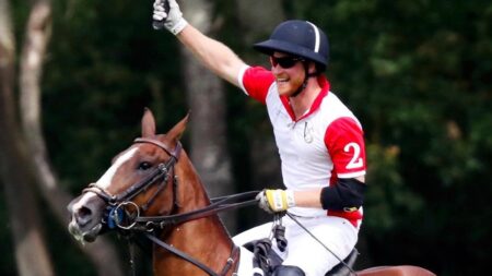 Prince Harry on horseback.