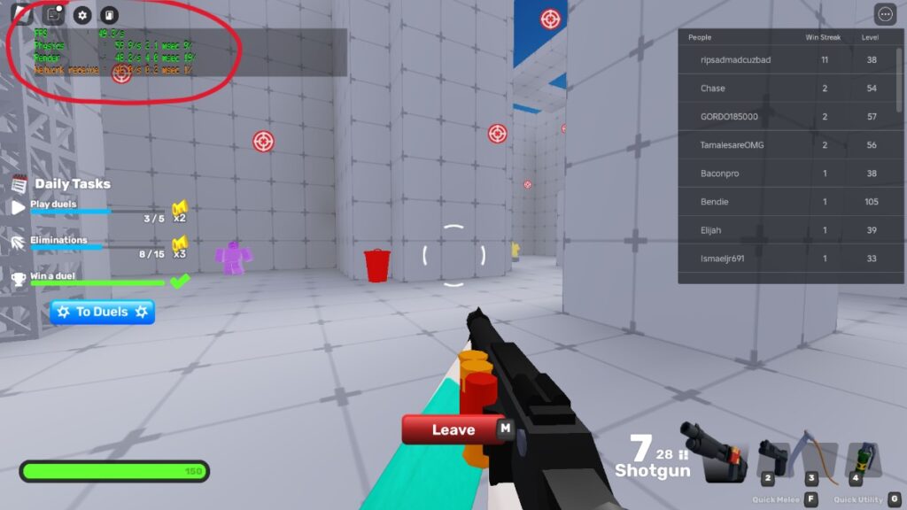 The player tracks their FPS in Roblox Rivals