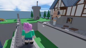 The player watches a giant eat a building in Eat the World Roblox