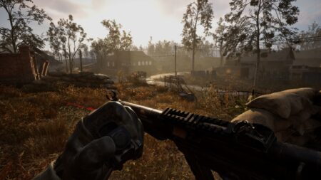 The player attaches a sight to their gun outdoors