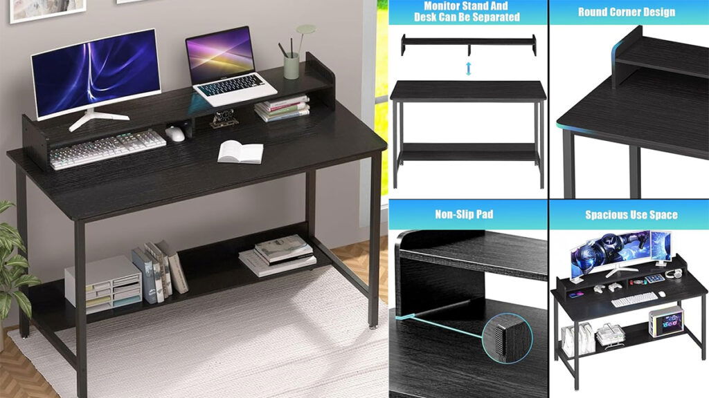 Black Friday Video Game $50 gifts -WOODYNLUX - Computer Desk with Shelves