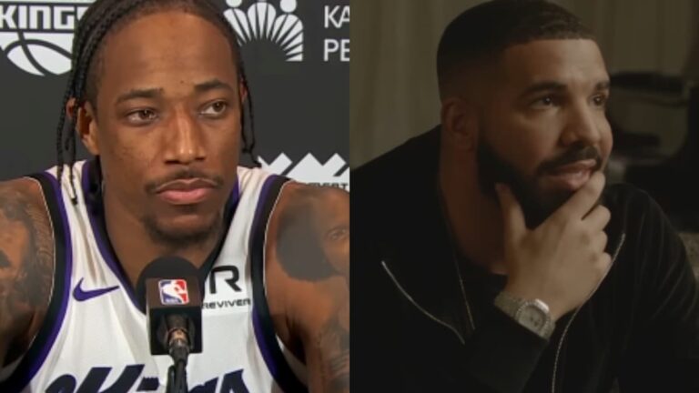 Side by side of Drake and DeMar DeRozan.