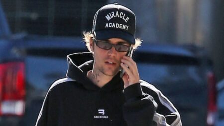 Justin Bieber talking on the phone.