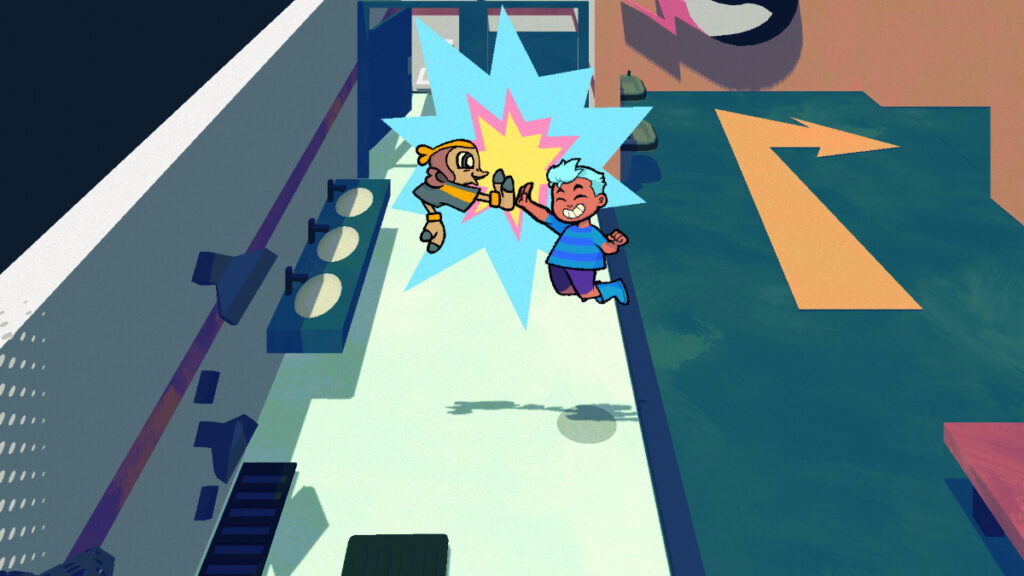 Two characters high-five in Beastieball