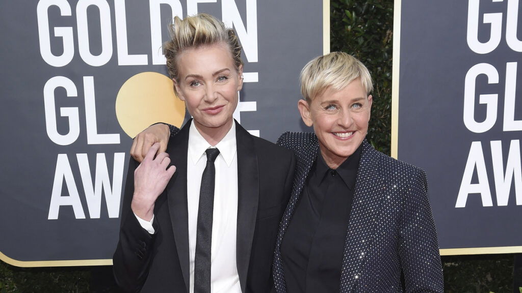 Ellen DeGeneres and Portia de Rossi at the 77th Golden Globe Awards