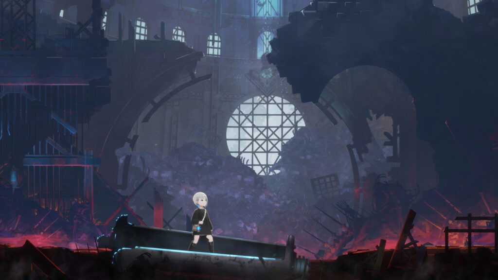 A character stands in the ruins in Ender Magnolia: Bloom in the Mist