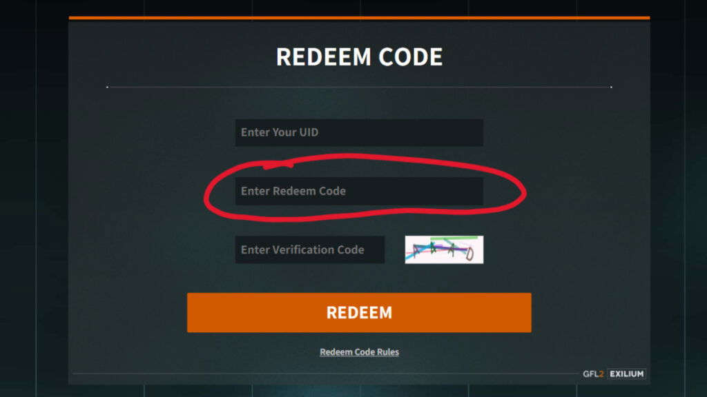 The code redemption screen for Girls' Frontline 2 Exilium