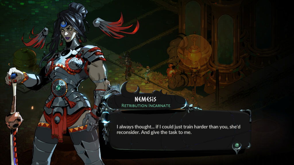 Nemesis speaks to the player in Hades 2