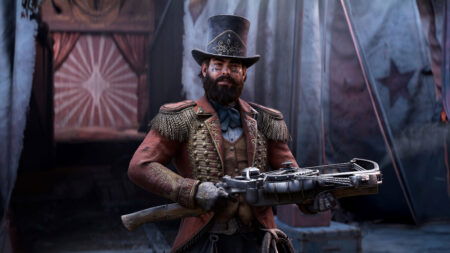 Post Malone's ringmaster character holds the new event gun in Hunt: Showdown