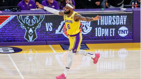 LeBron James suits up for the Los Angeles Lakers