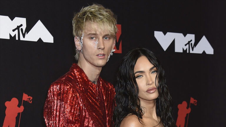 Machine Gun Kelly and Megan Fox attend the 2021 MTV VMAs at the Barclays Center Brooklyn in New York City