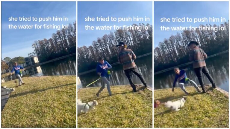 Mean-Spirited Karen attempts to push man in a lake