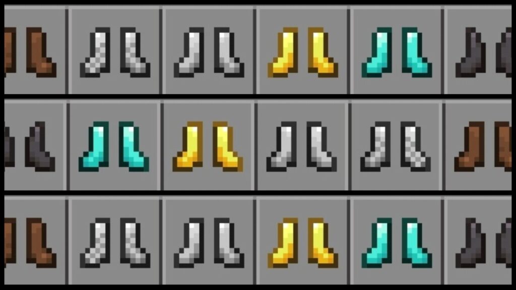 A collection of craftable boots in Minecraft