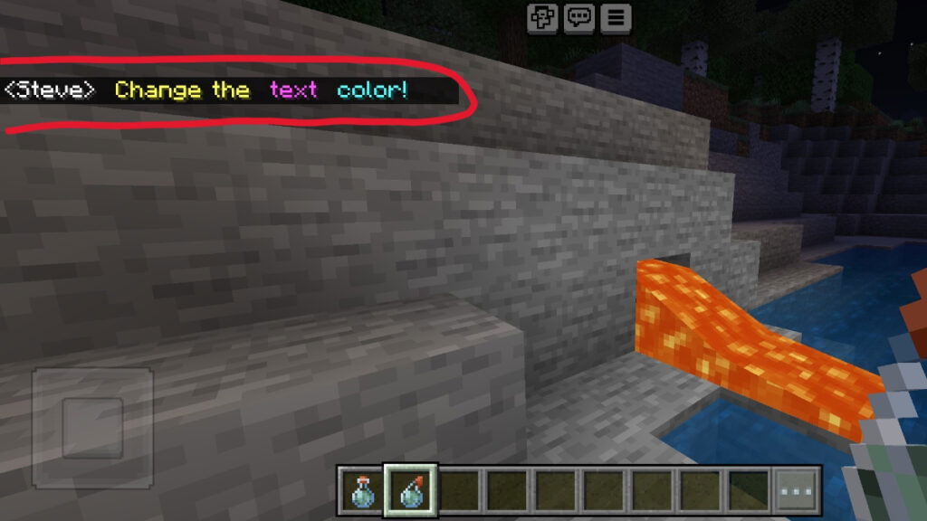 A player uses color codes to change the color of their text in Minecraft