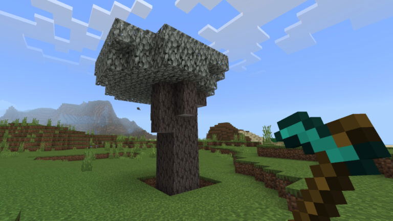 A fully grown pale oak tree in Minecraft