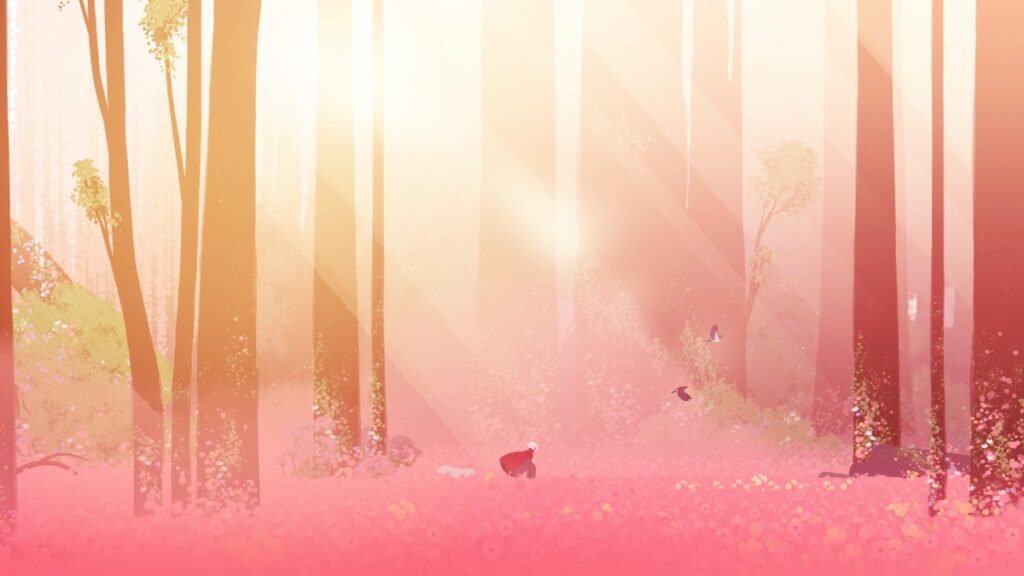 Soft sunlight filters through a pink forest in Neva, Games for Impact winner at The Game Awards