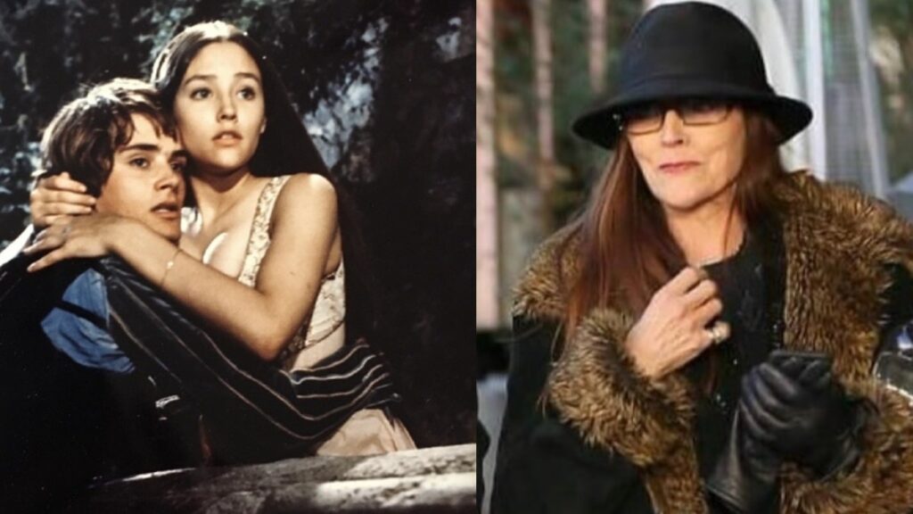 Olivia Hussey and Leonard Whiting as Romeo and Juliet 1968 vs and Older Olivia Hussey from 2020.