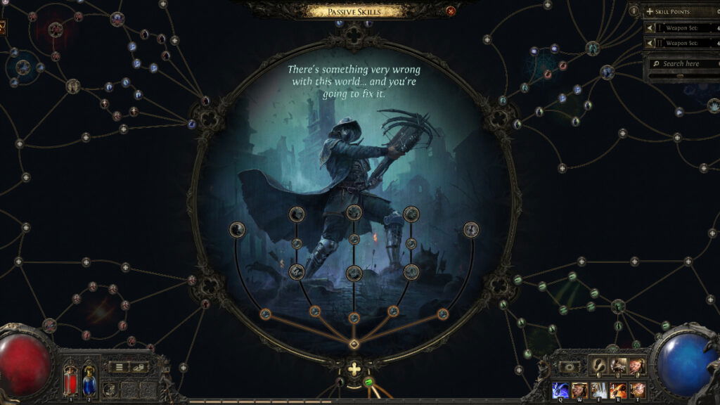 A character at the center of the skill node tree in Path of Exile 2, one of the best early access games of 2024