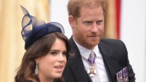 Prince Harry and his cousin Princess Eugenie at King Charles and Queen Camilla's coronation..