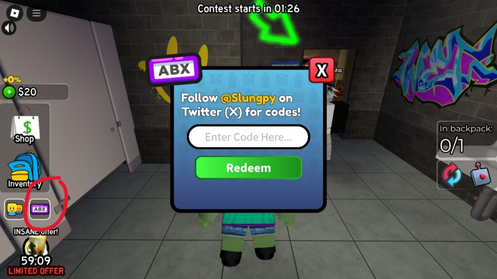 The code entry screen in Rob the Place Roblox