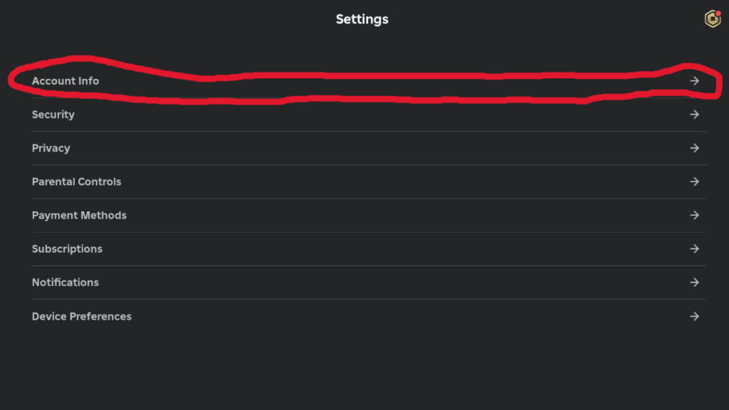 The Account Info menu containing age information for Roblox