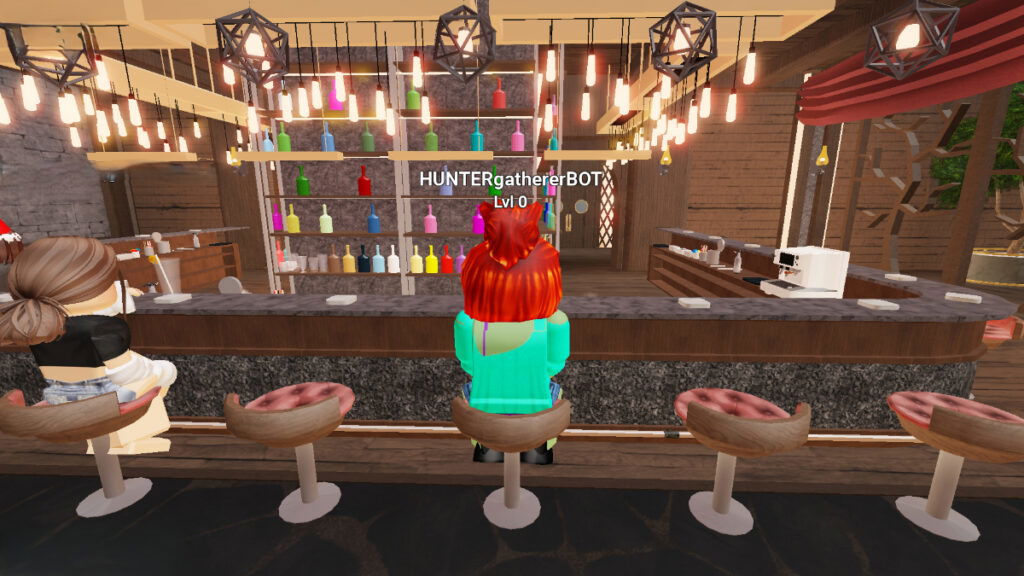 A character sits in a bar in The Evergreen Bar Roblox