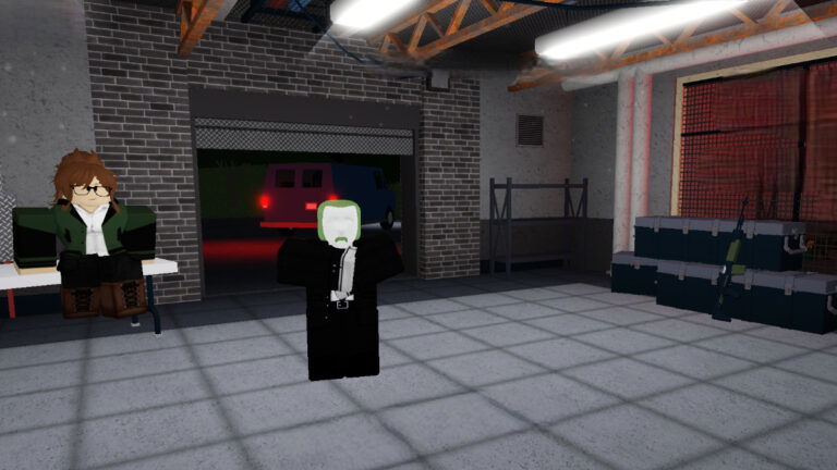 Two criminals hangout in their heist HQ before a score in Roblox Notoriety