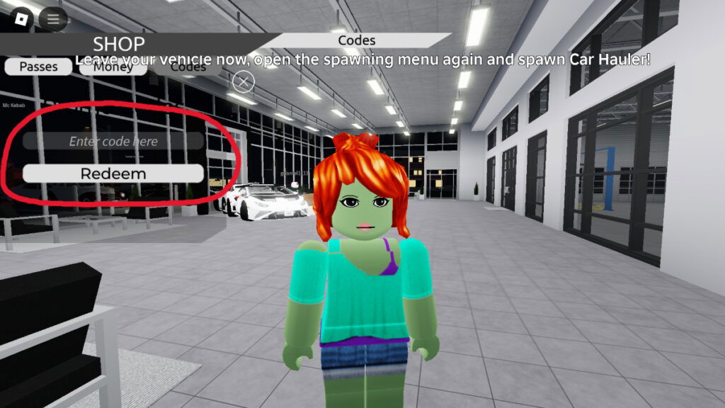 The code entry screen in Roblox Roanoke