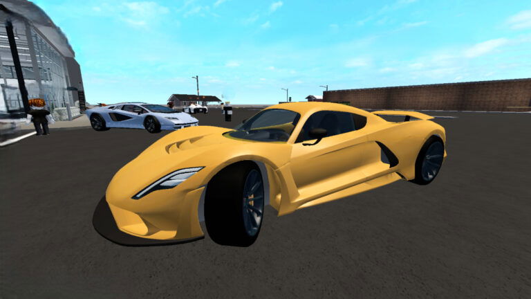 A yellow sportscar parked in a lot in Roblox Roanoke