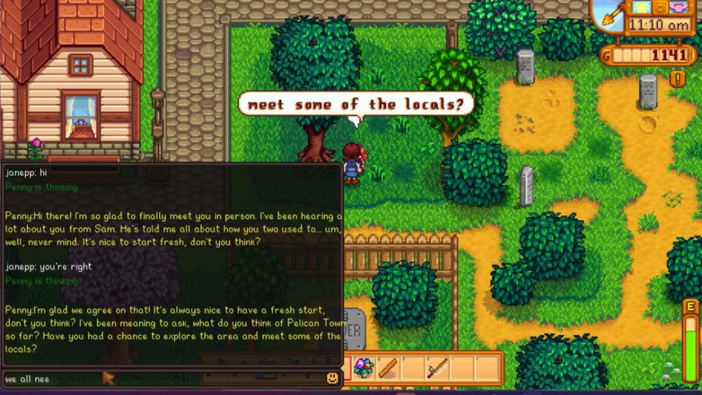 Penny's AI-generated dialogue in a Stardew Valley mod