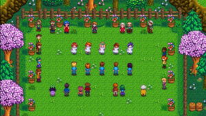 Villagers gather for the town dance in Stardew Valley