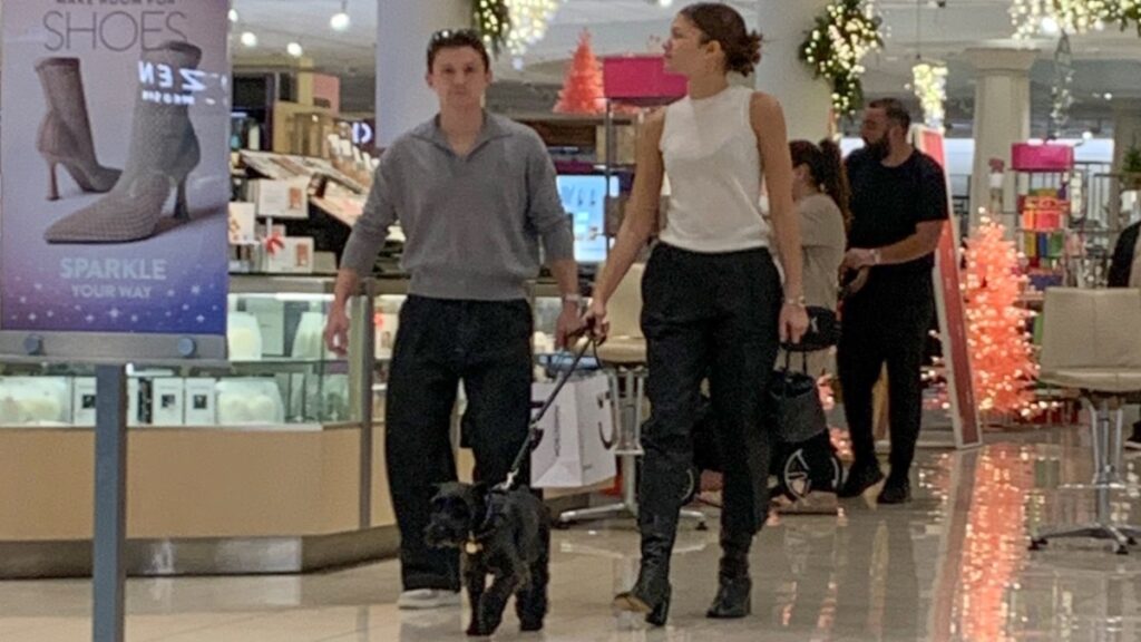 Zendaya and Tom Holland go Christmas shopping with their dog at Nordstrom.